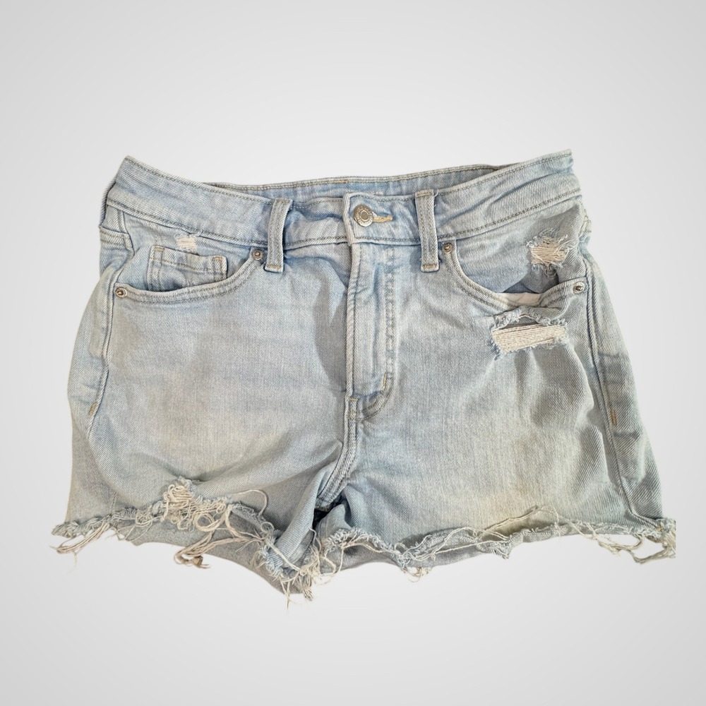 Old Navy OG Straight High Rise‎ Distressed Denim Shorts Light Wash Blue Size 6